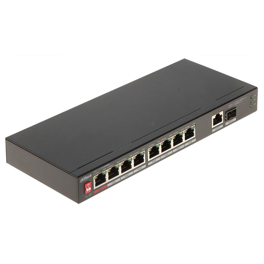 Conmutador Switch PoE Dahua 8 Entradas PoE Fastethernet 1 Uplink Gigabits 1 SFP Upli DH-PFS3110-8ET1GT1GF-96