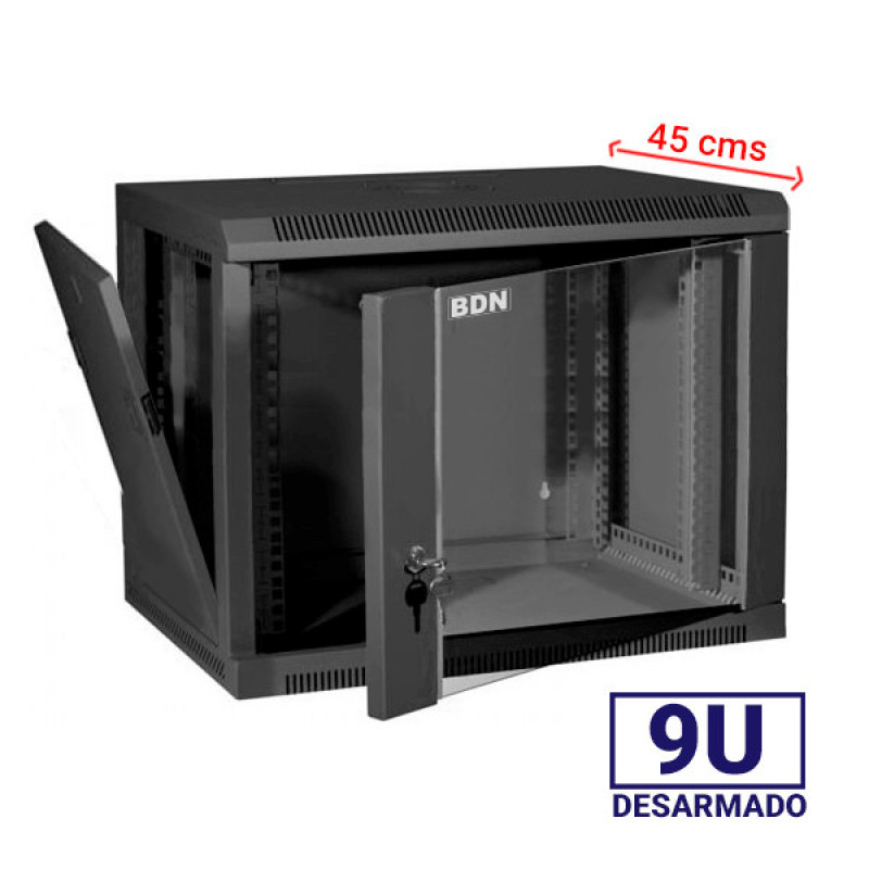 GABINETE RACK 9U BDN 45CM PARED NEGRO