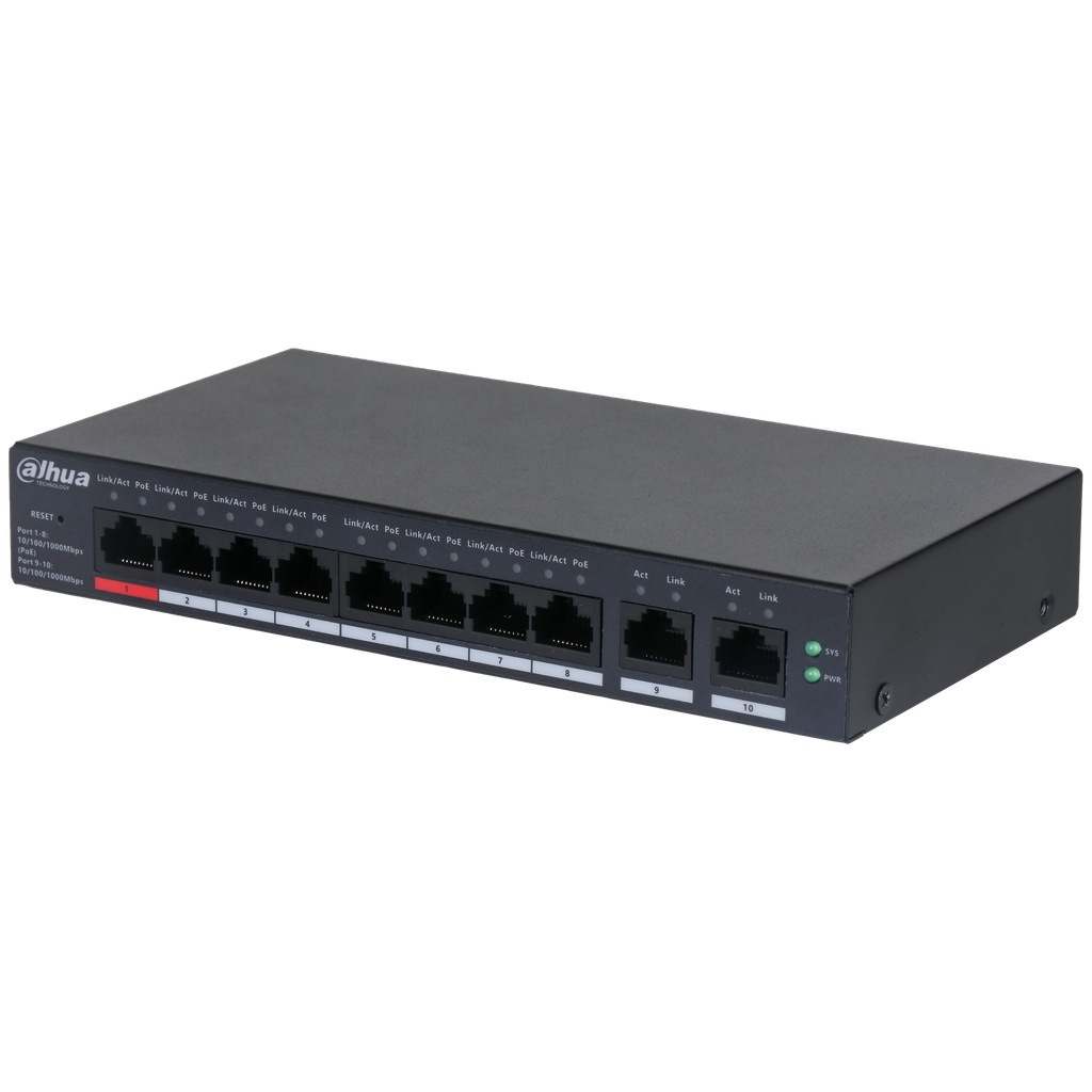 SWITCH 8 PUERTOS POE DAHUA GIGA. ADMIN CLOUD. DH-CS4010-8GT-110.