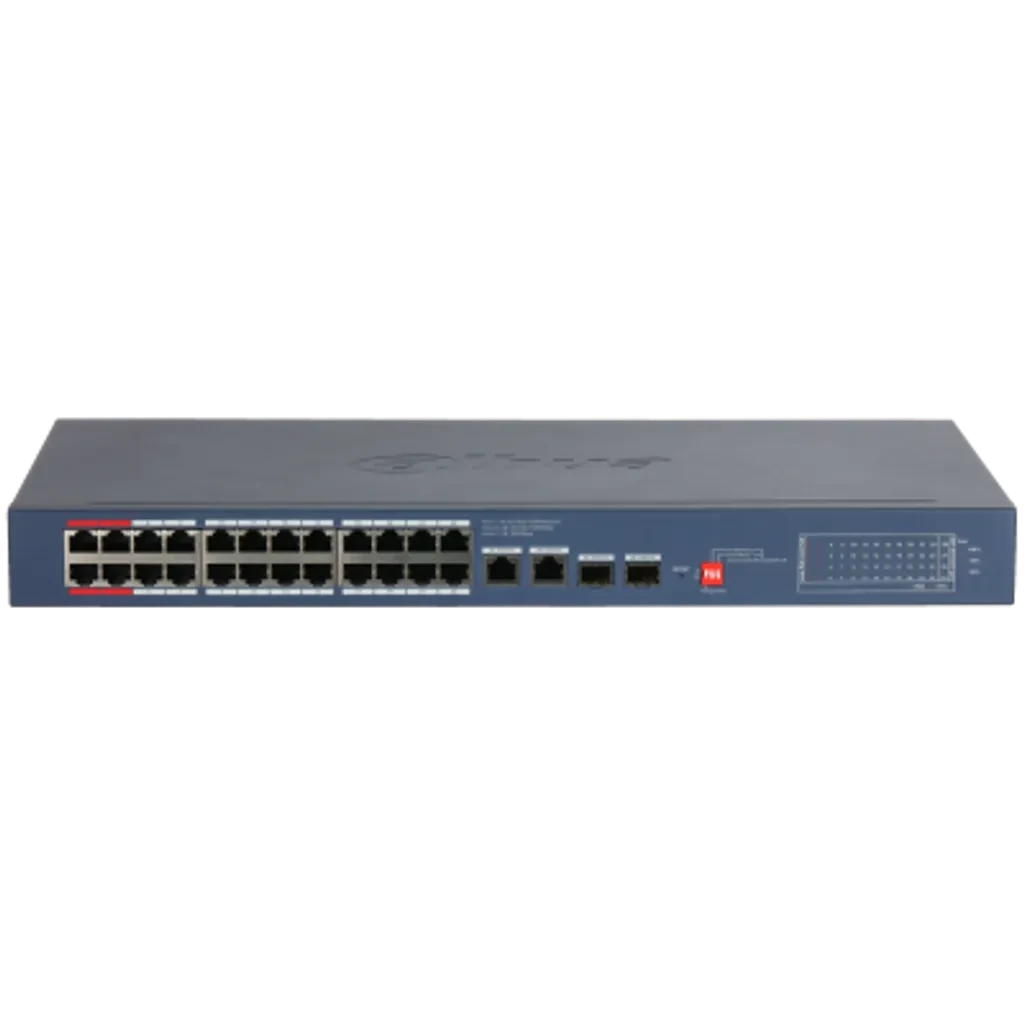 DH-CS4228-24GT-240-V2. Switch Dahua, 24 Puerto PoE ( 10/100/1000 Mbps), 2 Puertos uplink ( 10/100/1000 Mbps), 2 Puertos SFP ( 1000 Mbps ) Administración en Nube, Dip Switch, Capa 2, PoE Total