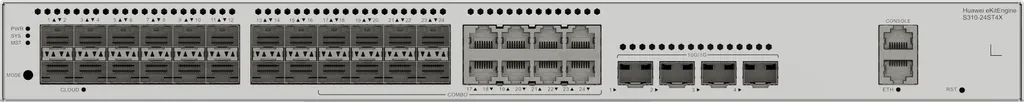 S310-24ST4X. Switch Huawei eKit 24 puertos SFP 1GE, 4 Puertos 10 GE SFP+ 8 Puertos Combos Ethernet/SFP capacidad de conmutación de 128 Gbit/s capacidad de reenvió de paquetes de 96 Mpps