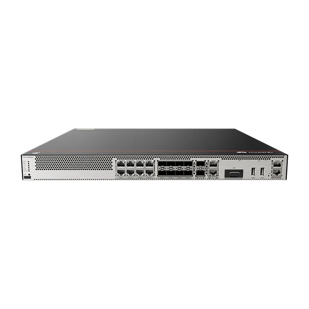 USG6000E-S13-AC. Firewall Huawei que incorpora 2 puertos Gigabit Ethernet RJ45, 8 puertos GE combo (RJ45/SFP) y 2 puertos 10 Gigabit SFP+, incluye fuente de Alimentación AC y SSL VPN para 100