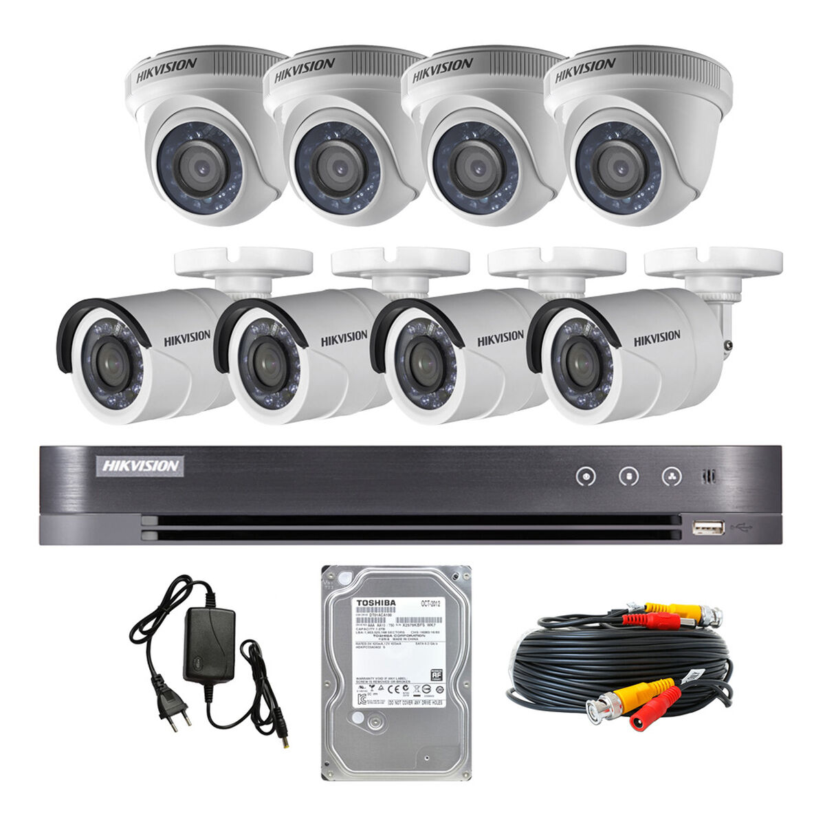 Kit Hikvision Turbo Hd 1Mp Dvr 8 Canales 4 Domo 4 Bala + 1Tb Hdd