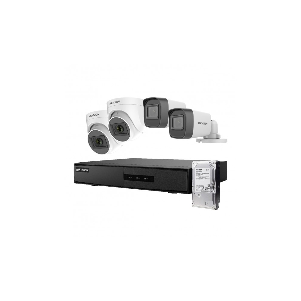 Kit Análogo Hikvision 1080P DVR-M1 4CH 2Domo+2Bala + 1TB Video*