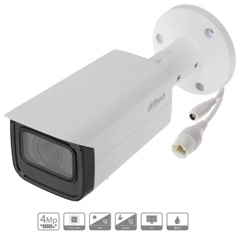 Cámara IP Dahua de Bala 4MP 2.7-13.5mm Motor IR60 PoE IP67 Soporta Micro SD DH-IPC-HFW2431TN-ZS-S2