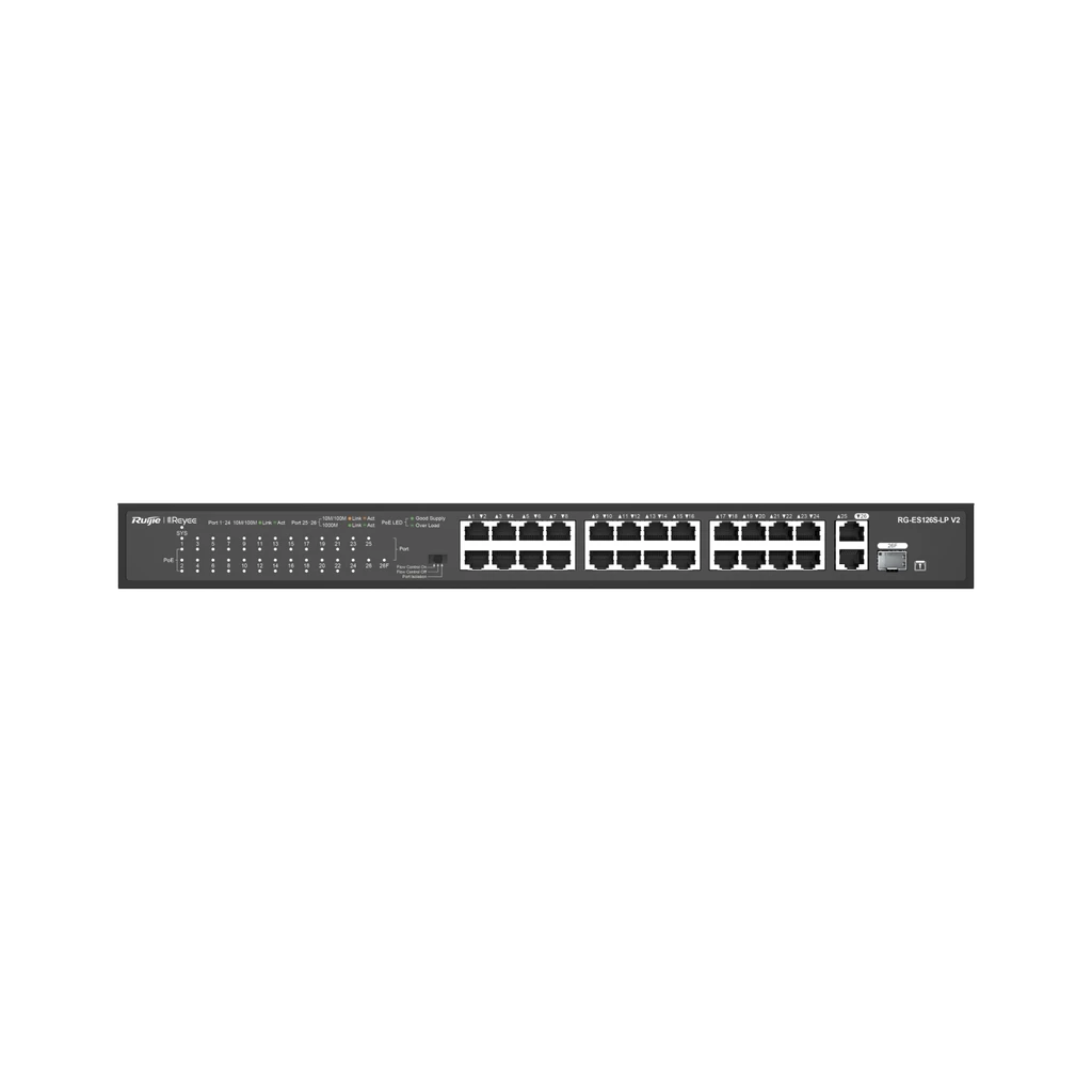 Switch rackeable REYEE no admin 24 Puertos PoE 10/100Mbps 4 puerto 10/100/1000Mbps RG-ES126S-LP-V2