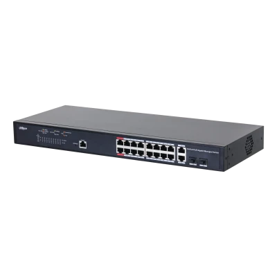 Dahua DH-PFS4218-16GT-230 Switch 16 puertos Giga 2 puertos combo SPF 2 puertos hasta 90w potencia