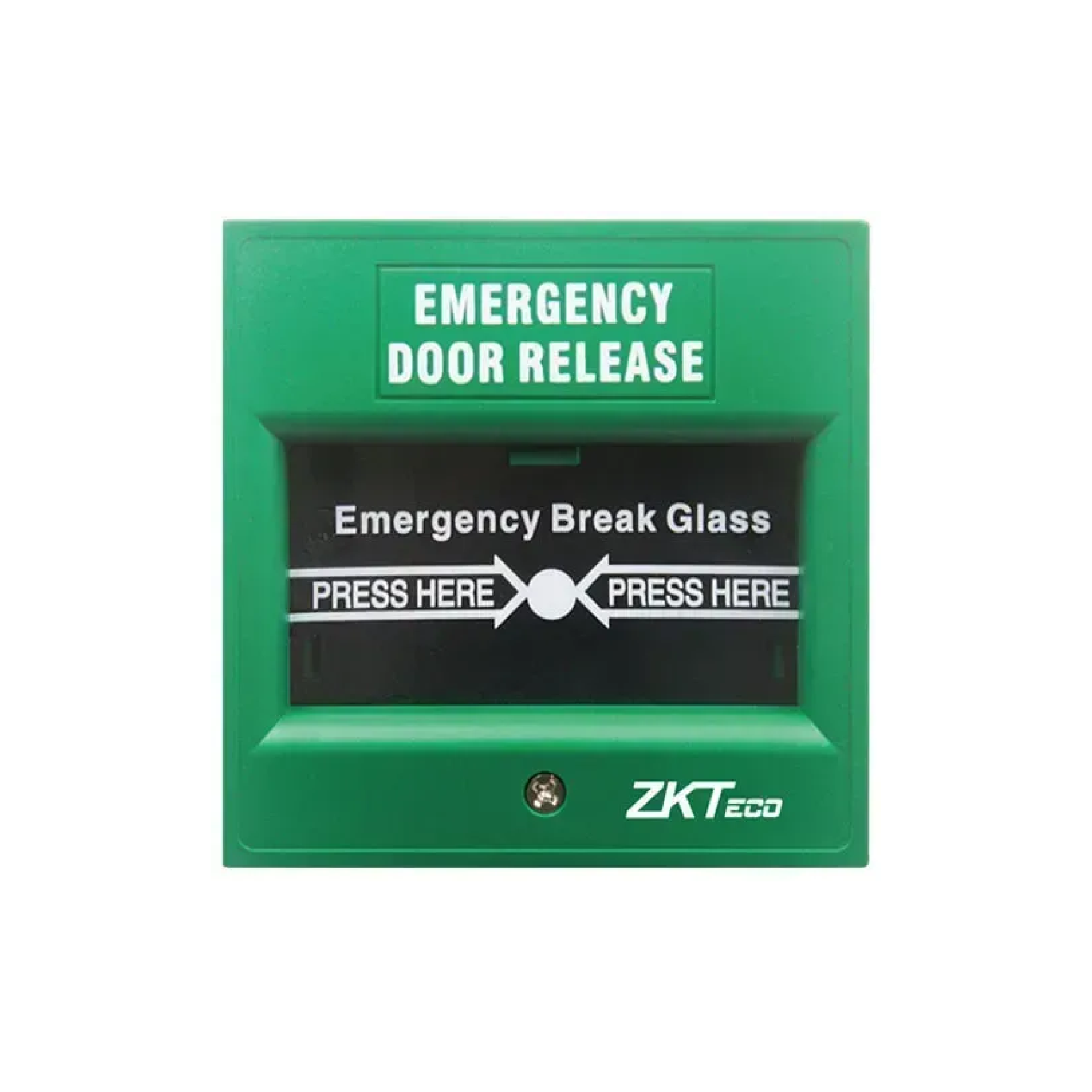 Pulsador de salida de emergencia tipo "ROMPA EL CRISTAL". color verde. ZKABK900A-G.
