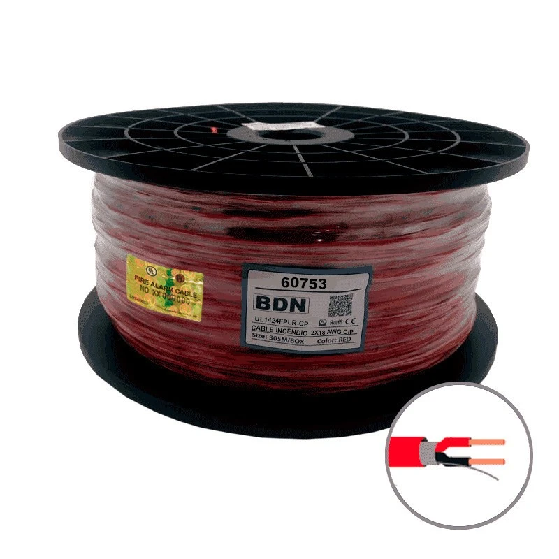 CABLE INCENDIO UL ROJO BDN 2X18 AWG C-P FPLR UL1424FPLR-CP