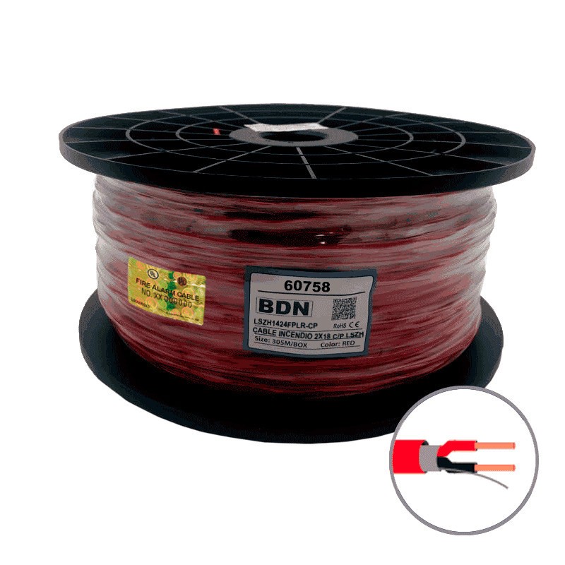 CABLE INCENDIO UL ROJO BDN 2X18 AWG C/P LSZH LSZH1424FPLR-CP