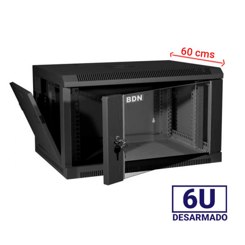 GABINETE RACK 6U BDN 60CM PARED NEGRO BDN-RID6U60F