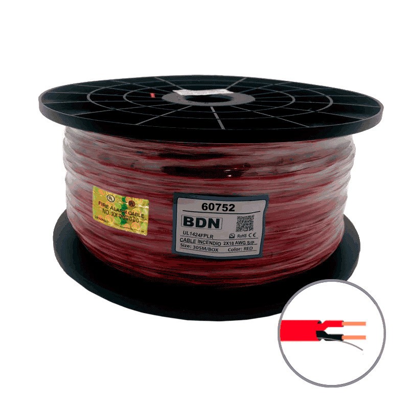 CABLE INCENDIO UL ROJO BDN 2X18 AWG S-P FPLR