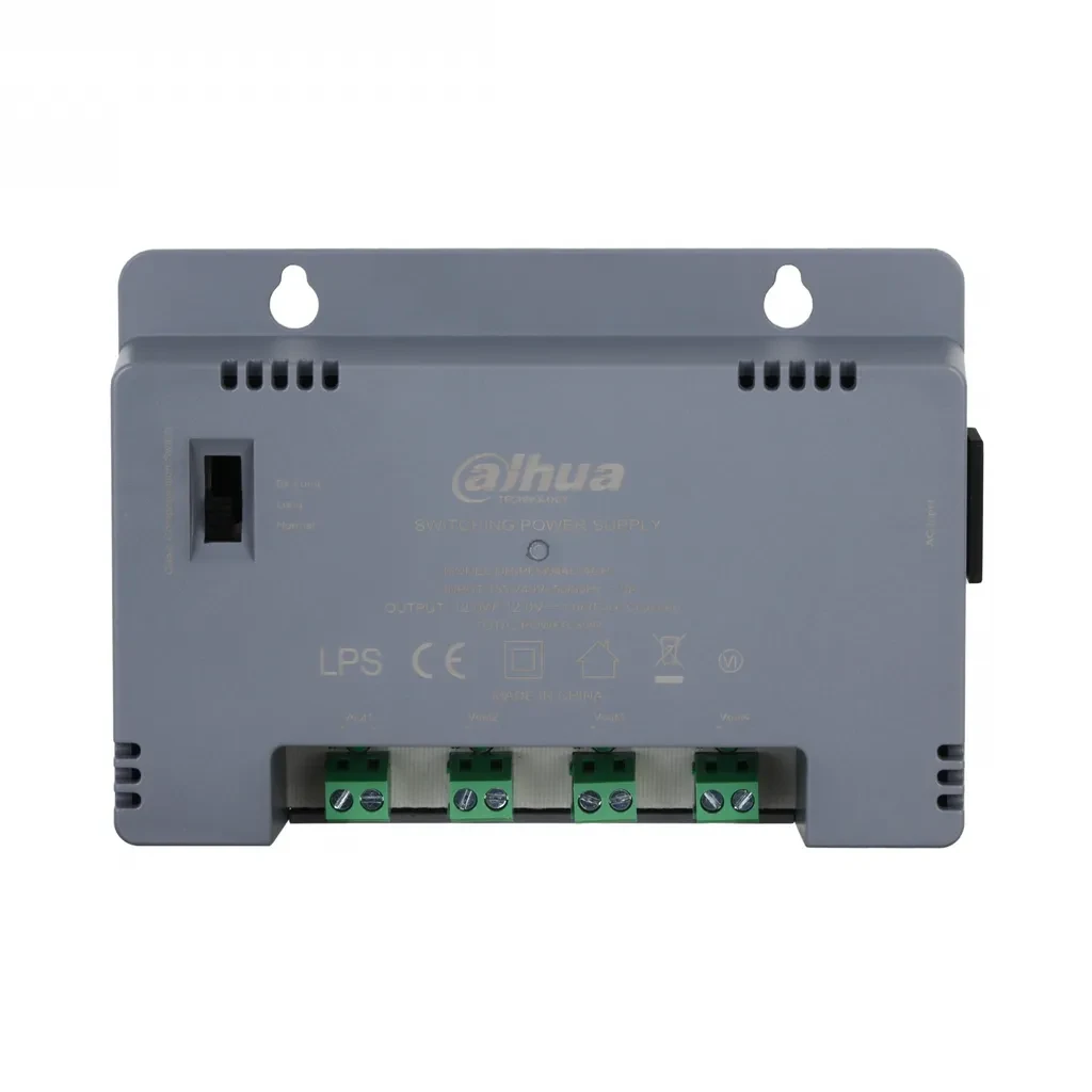 DH-PFM344D-4CH-EN. Fuente de poder Dahua de 4 canales, fuente entrega un máximo de 12W por canal considerando un máximo de 30Watt de entrega en el total de sus salidas.