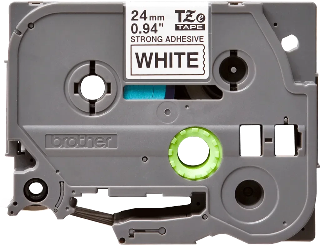 TZeS251. Cinta BROTHER E-P 24mm Negro en Fondo Blanco 8mt p/PT-E550WVP/D600VP