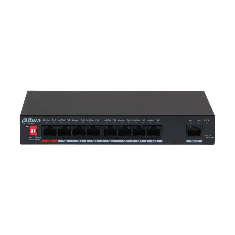 DH-PFS3009-8ET-96-V2. Switch Poe Dahua 8 Puertos 10/100 + 1 Uplink 96w No Admin