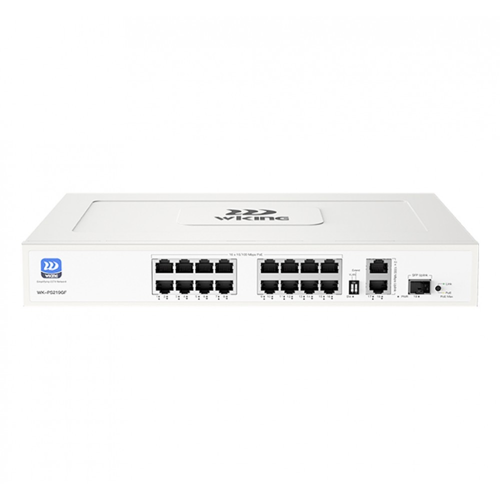 Switch 16FE P1 Hi-PoE 60W P2-16 PoE+ (180W) Mod. Extend + 2GE + 1SFP No Administrable WK-PS219GF Wiking